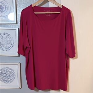Susan Graver Liquid Knit Women's Size 2X Fuchsia Scoop Neck Top